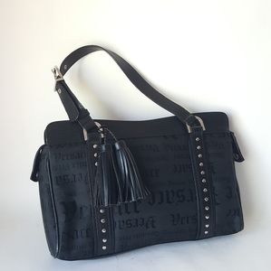 Versace Logo Jacquard Black Shoulder Bag